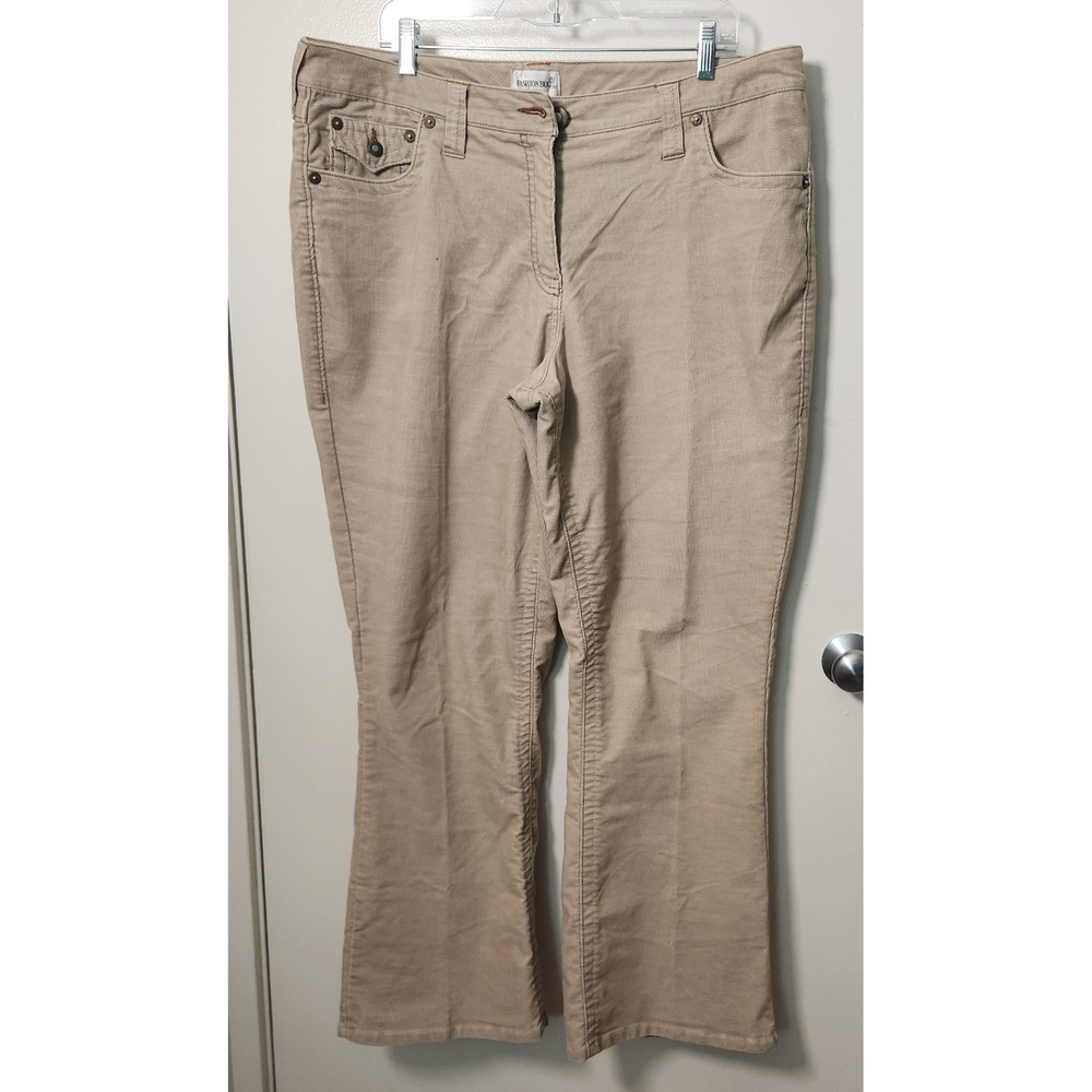 Fashion Bug Women's 18W Corduroy Beige Pants Flap Pockets Stretch Y2K 90s Casual